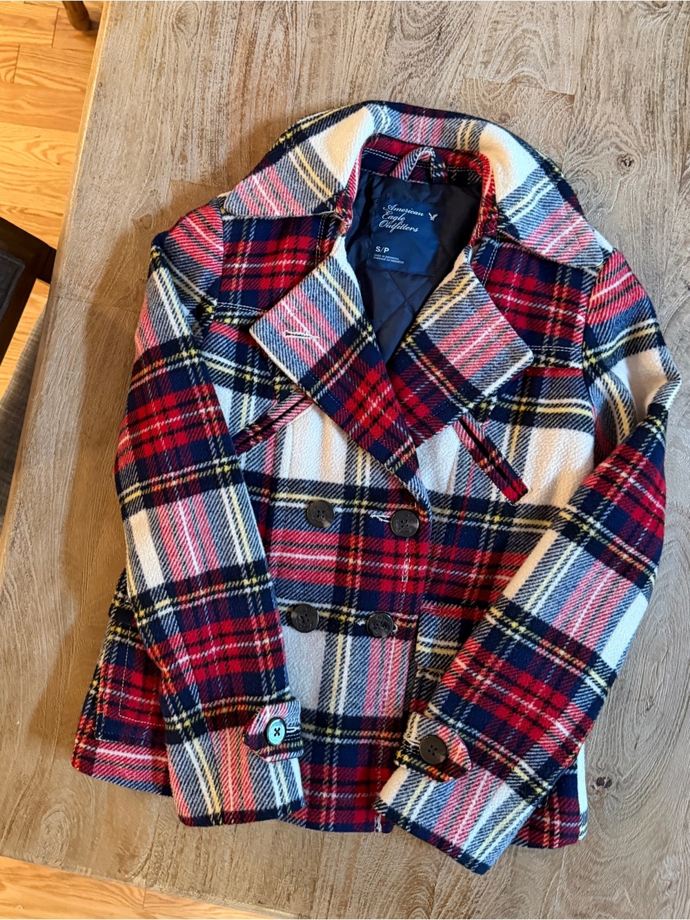 American Eagle Outfitters Plaid Double-Breasted Peacoat